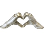 Hands in heart ceramic statue White with gold patina