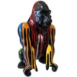 Black ceramic gorilla statue with multicolored finish 37 cm