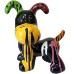 Black ceramic dog statue with multicolored finish 25 cm