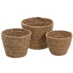 Set of 3 Reed Fiber and Corn Husk Baskets