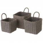 Set of 3 braided paper fiber baskets - Grey