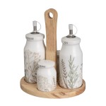 Set of Ceramic Oil and Vinegar Dispensers with Salt and Pepper