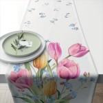 Tulips bouquet cotton table runner 40 x 150 cm