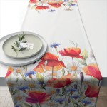 Cotton Table Runner 40 x 150 cm - Poppies and cornflowers