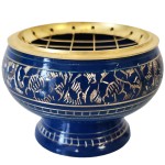 Incense burner brass for charcoal and incense sticks - blue