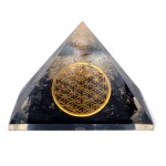 Black tourmaline crystal point pyramid with flower of life