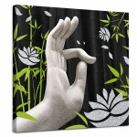 Vitarka Mudra zen hand and bamboo canvas wall art 40 x 40 cm