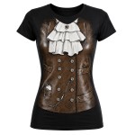 Women's Steampunk T-Shirt Black Victorian Vest L