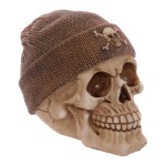 Skull Figurine with Brown Beanie  13 cm
