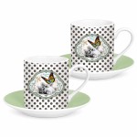 Eccentric Cat Set of 2 Espresso Cups and Saucers