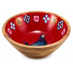 Folk Bird Mango Wood Salad Bowl 25 cm Red Interior