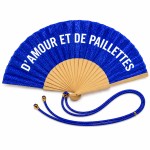 Blue Glitter Hand Fan with Wrist Strap