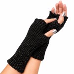 Black women's fingerless gloves gold threads one size 22 cm