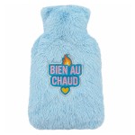 Hot water bottle soft plush embroidered cover light blue 27 cm