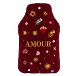 Traditional hot water bottle embroidered velvet Love cover 27 cm