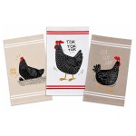 Set of 3 Hen Cotton Twill Tea Towels 50 x 70 cm