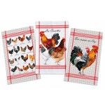 Set of 3 Hen and Rooster Cotton Tea Towels 50 x 70 cm