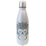 Silver Glitter Insulated Bottle with Cat and Flower Crown