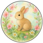 Round Glass Cutting Board Bunny Floral 30 cm