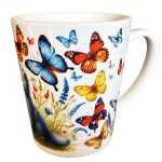 Conical Ceramic Mug  Butterflies and Kitten  CBKration