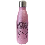Pink Glitter Insulated Bottle with Cat and Flower Crown