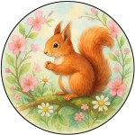 Round glass cutting board � Squirrel design � 30 cm