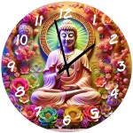Bouddha Flowers Glass Wall Clock