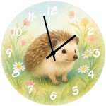 Glass Wall Clock Hedgehog and Floral Meadow � 29 cm