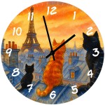 Glass Wall Clock  Cats on the Rooftops of Paris