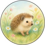Round glass cutting board � Hedgehog design � 30 cm