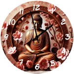 Bouddha and Cherry Blossoms Glass Wall Clock