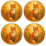 Set of 4 Autumn Fox Coasters � 9.5 cm