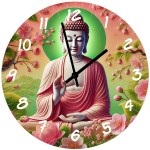 Bouddha Mudra Cherry Blossoms Glass Wall Clock