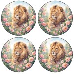 Set of 4 lion and cub floral coasters � 9.5 cm