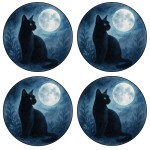 Set of 4 black cat moon coasters � 9.5 cm