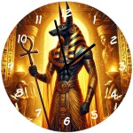 Glass wall clock Anubis  mystical golden illustration