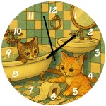 Glass Wall Clock Cats in the Bathroom � 29 cm