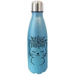 Blue Glitter Insulated Bottle with Cat and Flower Crown