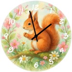 Glass Wall Clock Squirrel and Spring Flowers � 29 cm