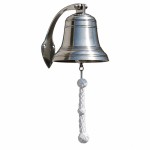 Wall mounted marine bell in tinned brass with rope 32 cm