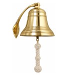 Polished brass marine wall bell � 15 cm height 34 cm with rope