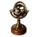 Decorative brass and wood armillary sphere 14 cm