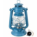 Blue storm lantern in metal and glass 28 cm