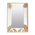 Rectangular Wooden Mirror with Leaf Pattern