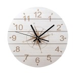 Round Wooden Clock  Compass Rose Design 30 cm