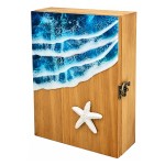 Coastal wooden wall key box with 6 hooks 25 cm