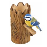 Blue tit wooden pencil holder with built-in sharpener 12 cm