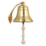 Polished brass marine wall bell with rope 33 cm