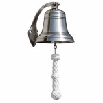 Wall mounted marine bell in tinned brass with rope 33 cm