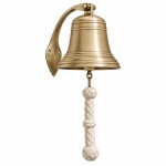 Antique brass marine wall bell � 15 cm height 34 cm with rope